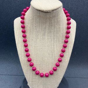 Beaded Necklace 19 Inches Magenta Hot Pink Barbie Round Retro Vintage Soft Girl